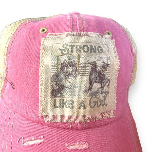 "Strong Like A Girl" Distressed Trucker Cap