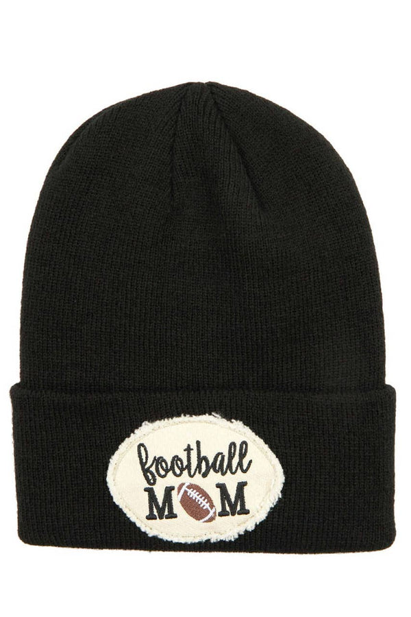 "Football Mom" Embroidered Patch Beanie